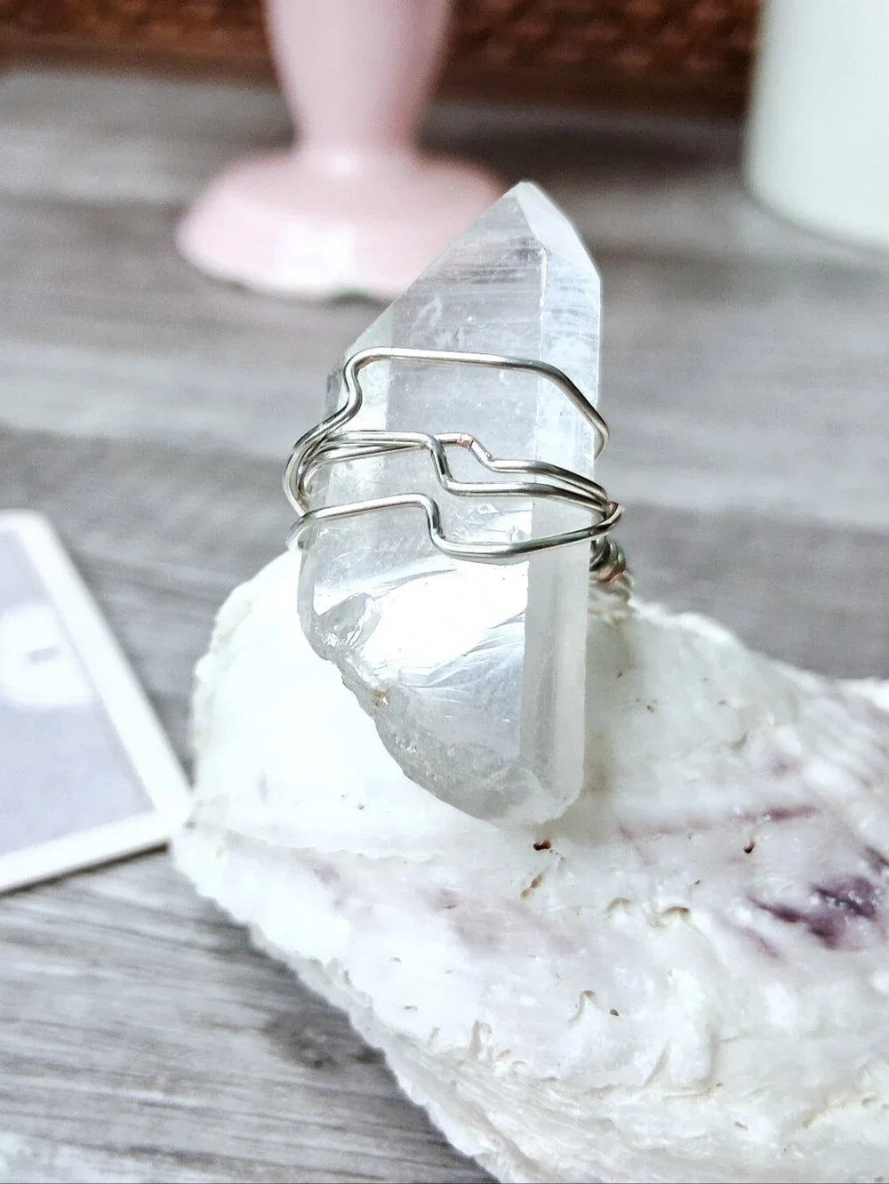 Raw Clear Quartz Crystal Wire Wrap Ring 5